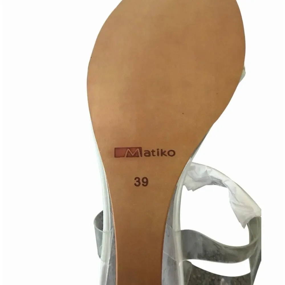Matiko Heely Clear Vinyl White Lucite Wedge Sandals Women’s 39 NIB